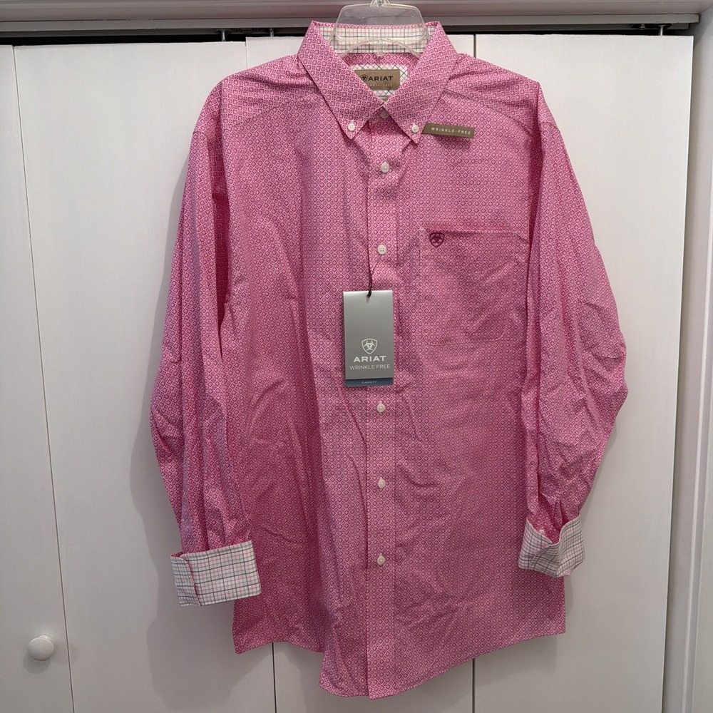 NEW Ariat Wrinkle Free ODEN Classic Fit L/S Shirt, Rose Violet, Men's Sz L
